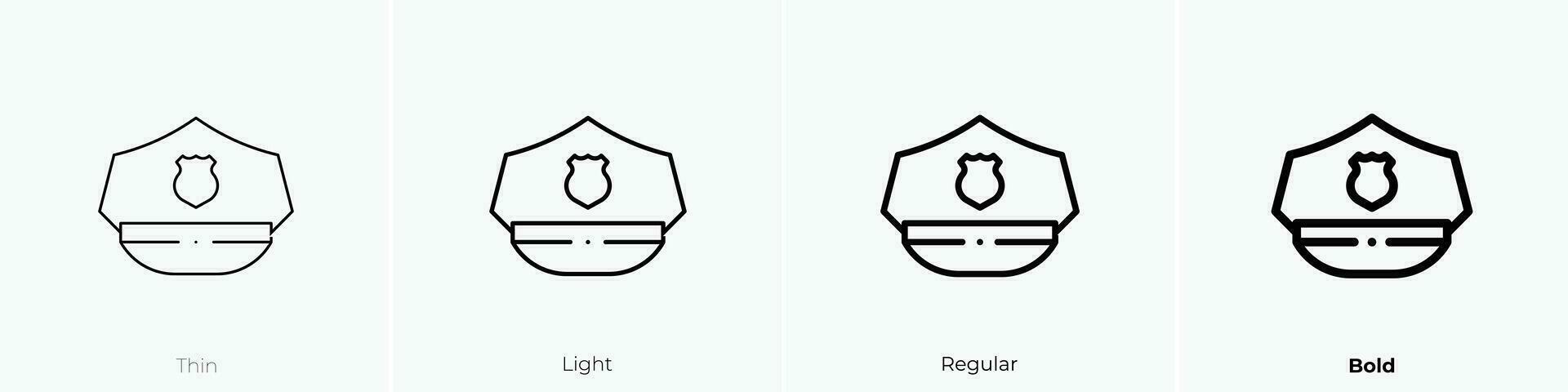 polis hatt ikon. tunn, ljus, regelbunden och djärv stil design isolerat på vit bakgrund vektor