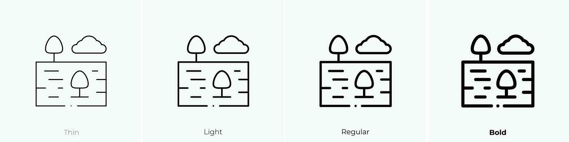 Prärie Symbol. dünn, Licht, regulär und Fett gedruckt Stil Design isoliert auf Weiß Hintergrund vektor