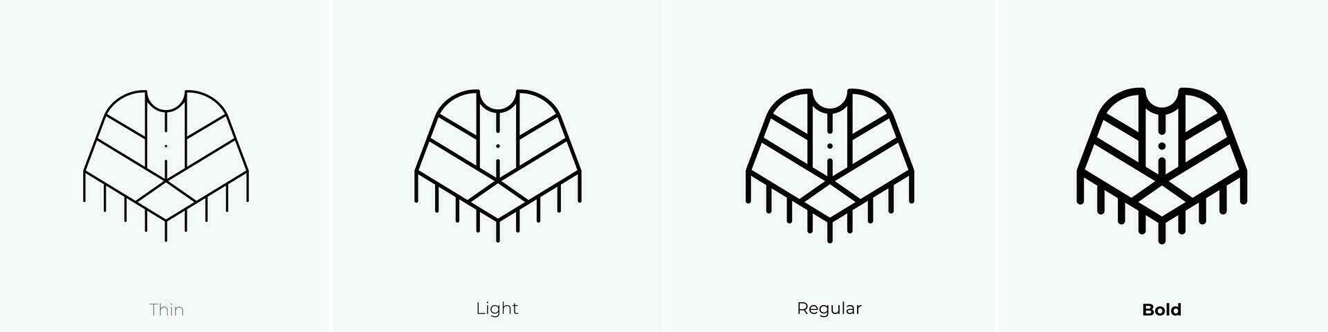 Poncho Symbol. dünn, Licht, regulär und Fett gedruckt Stil Design isoliert auf Weiß Hintergrund vektor