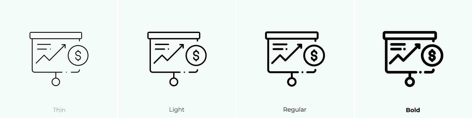 Präsentation Symbol. dünn, Licht, regulär und Fett gedruckt Stil Design isoliert auf Weiß Hintergrund vektor