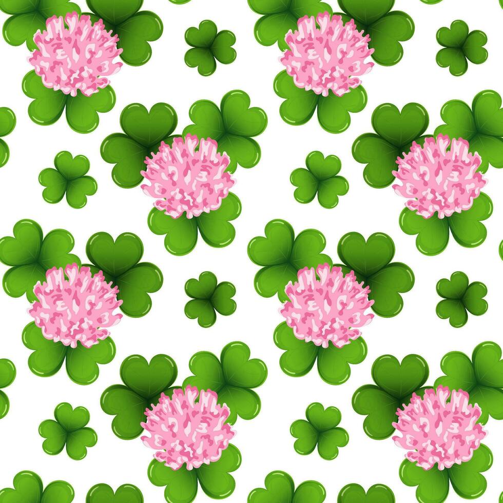 sömlös mönster med klöver blommor och löv. bakgrund för de Semester av st. patrick. skriva ut, textil, vektor