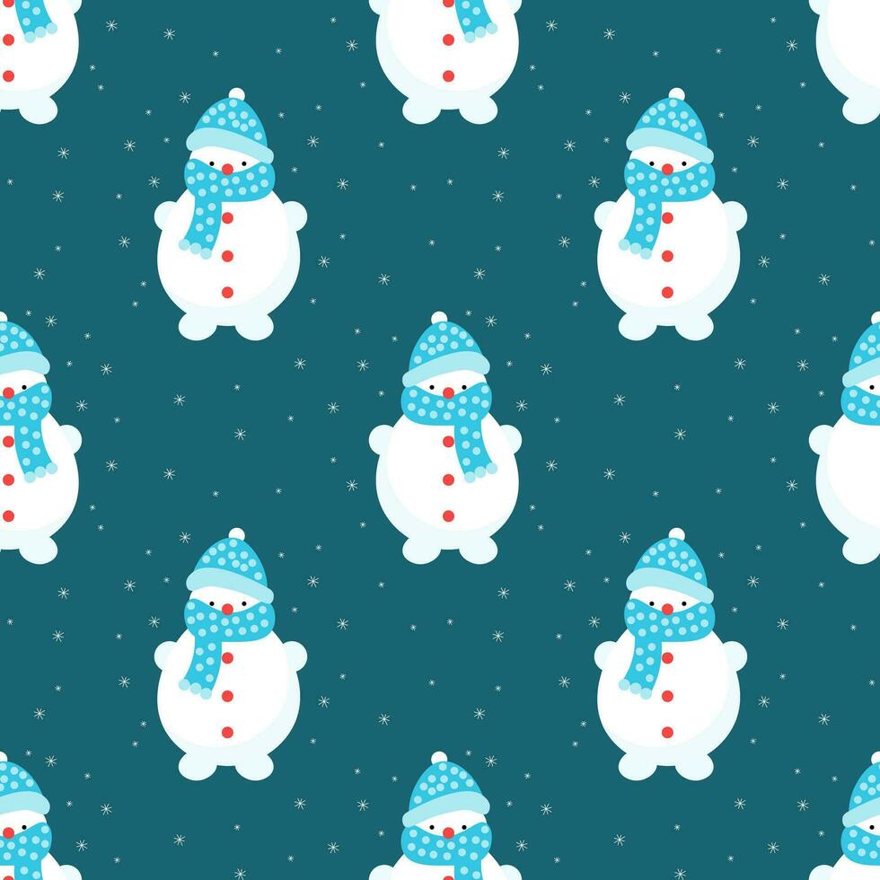 sömlös mönster, söt snowmen på en bakgrund med snöflingor. skriva ut, textil, vektor