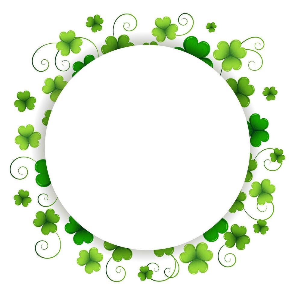 runde vorlage mit bunten kleeblättern, shamrock, hintergrund für text. st. patrick's day illustration, vektor