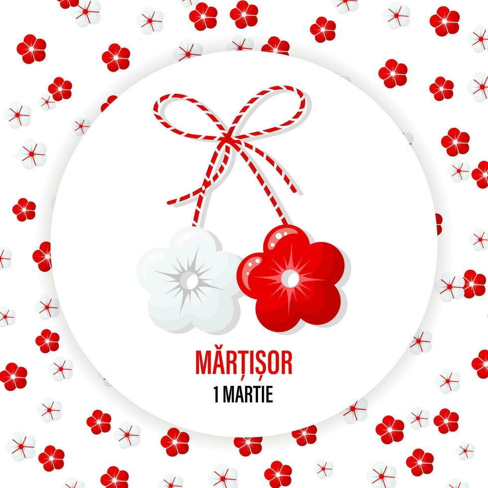 martisor, Symbol von Frühling. traditionell Frühling Urlaub im Rumänien und Moldawien. März 1. Urlaub Karte, Banner, Vektor. vektor