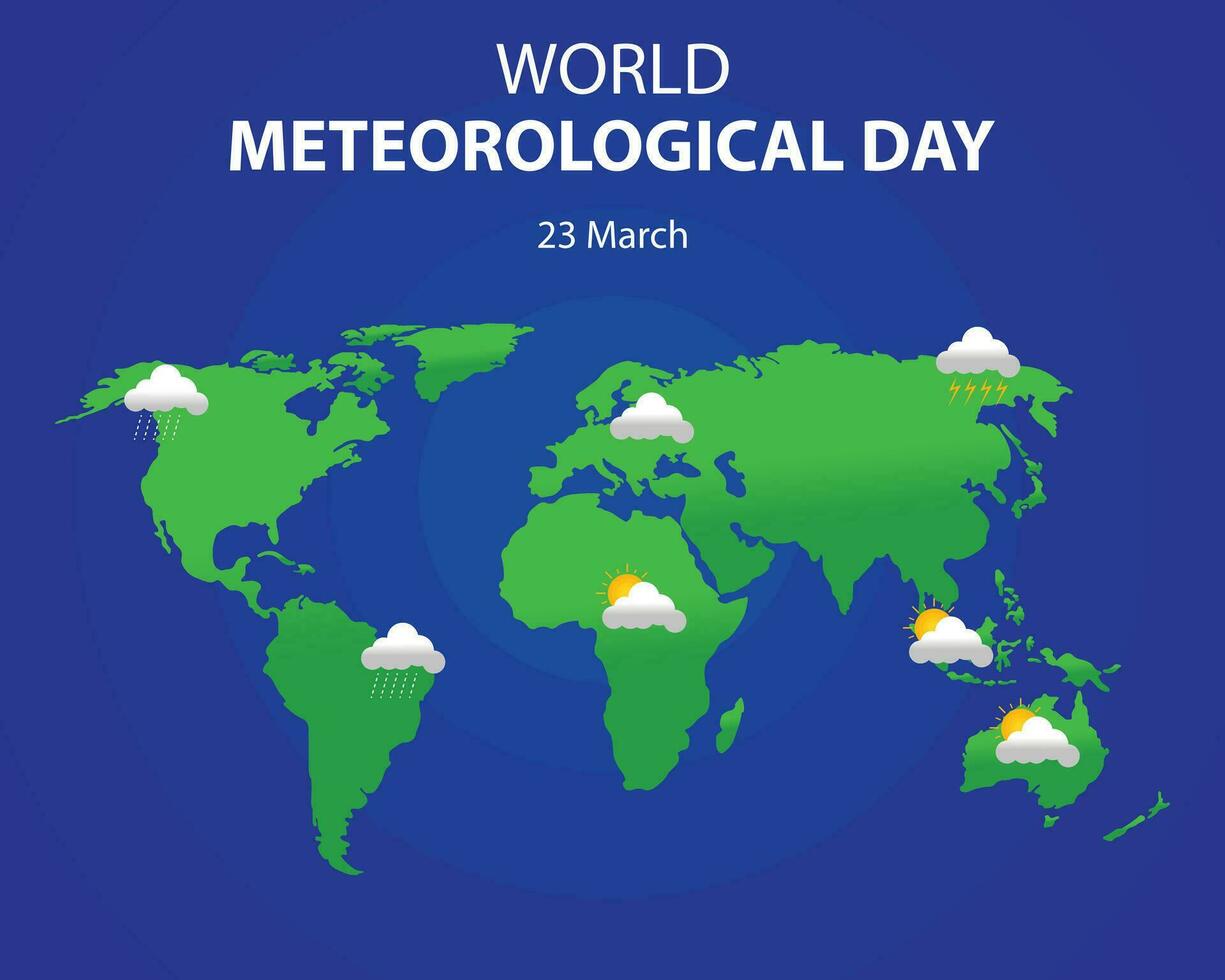 Illustration Vektor Grafik von das Welt Karte ist bedeckt im verschiedene Wetter Jahreszeiten, perfekt zum International Tag, Welt meteorologisch Tag, zelebrieren, Gruß Karte, usw.