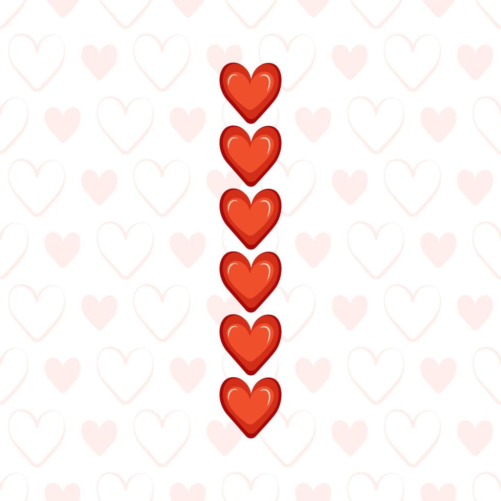 Buchstabe i aus roten Herzen auf nahtlosem Muster mit Liebessymbol. festliche Schrift oder Dekoration für Valentinstag, Hochzeit, Urlaub und Design vektor
