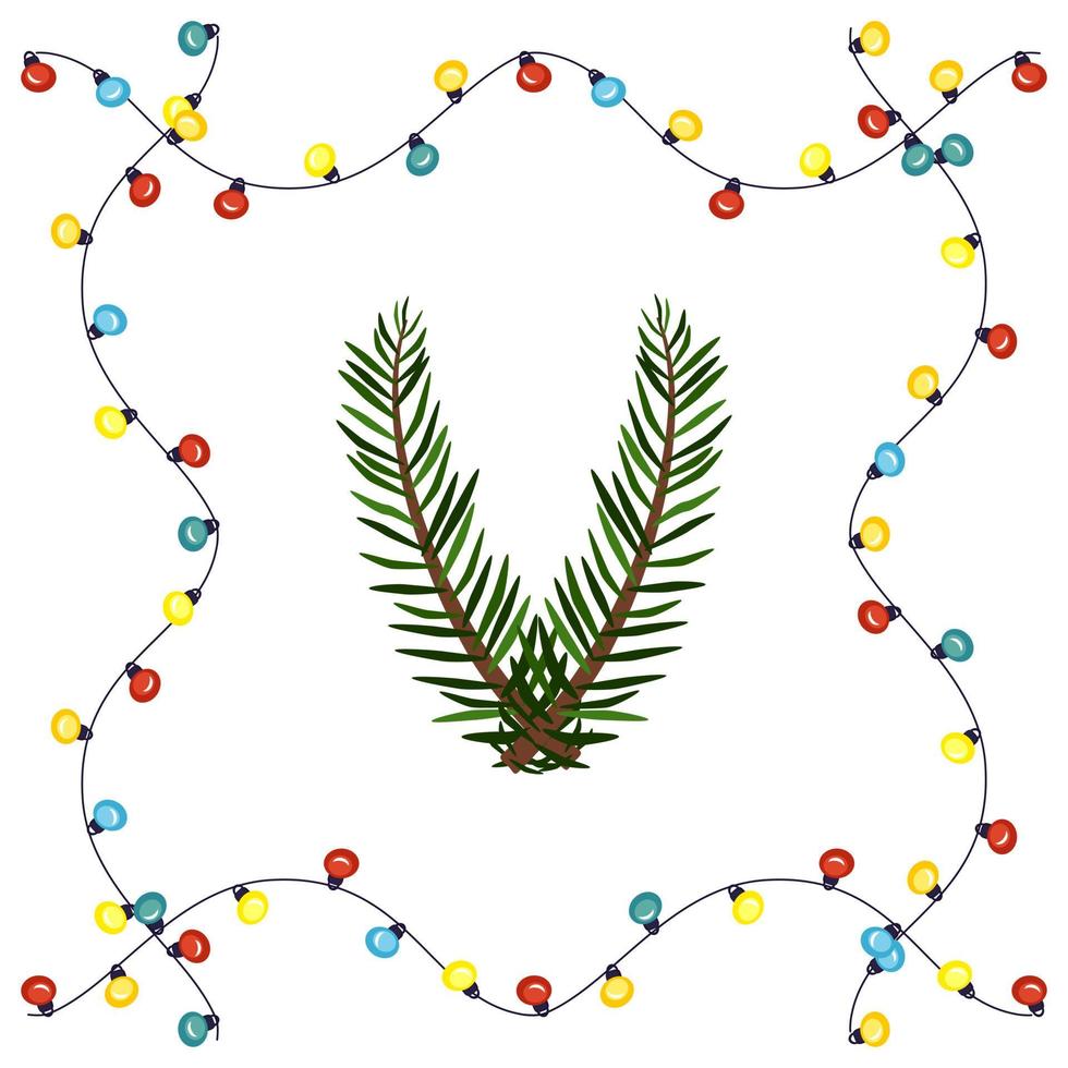 bokstaven v från gröna julgransgrenar. festligt teckensnitt och ram från krans, symbol för gott nytt år och jul, tecken från alfabetet vektor