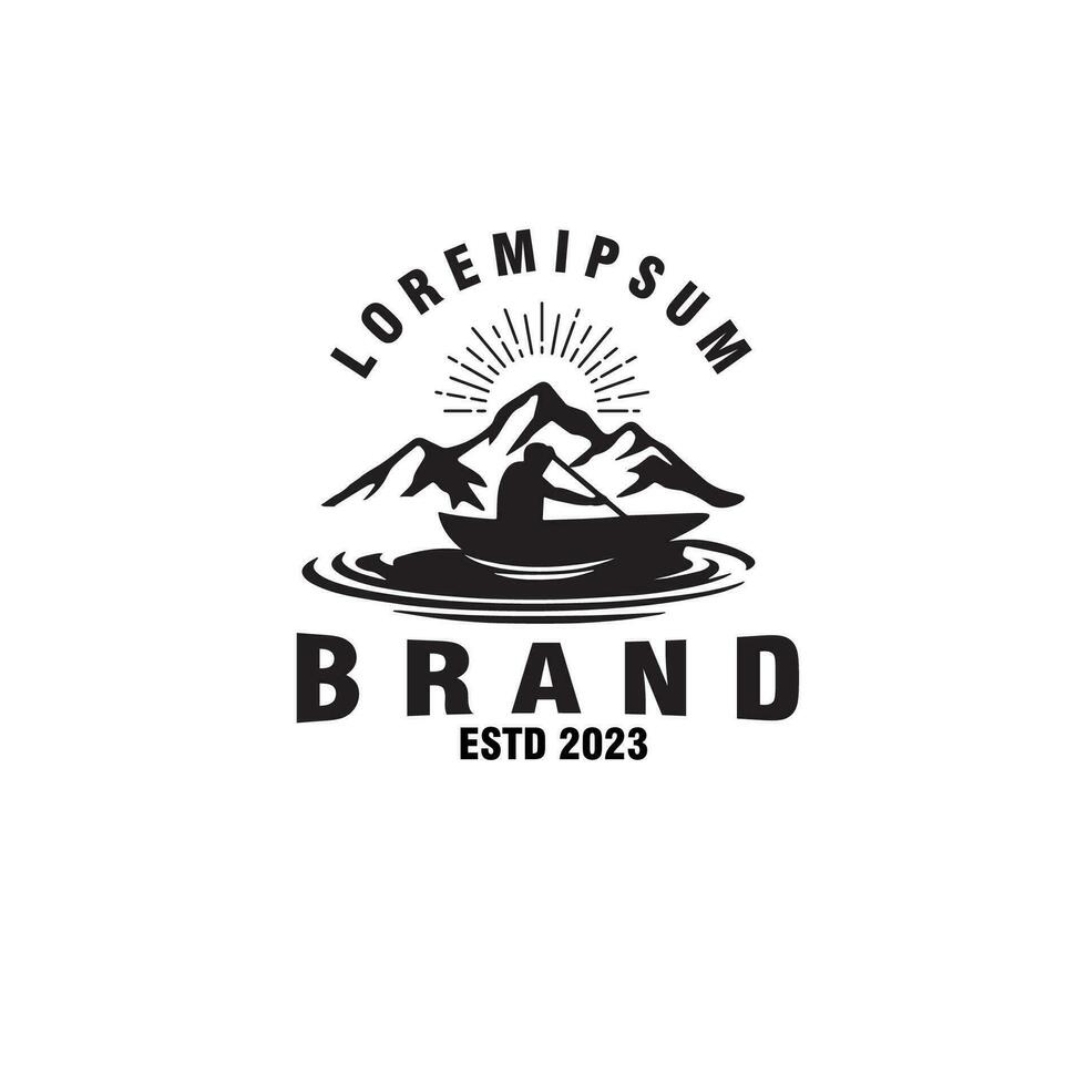 Jahrgang Berg Boot Ozean Logo Design Vektor Vorlage Illustration