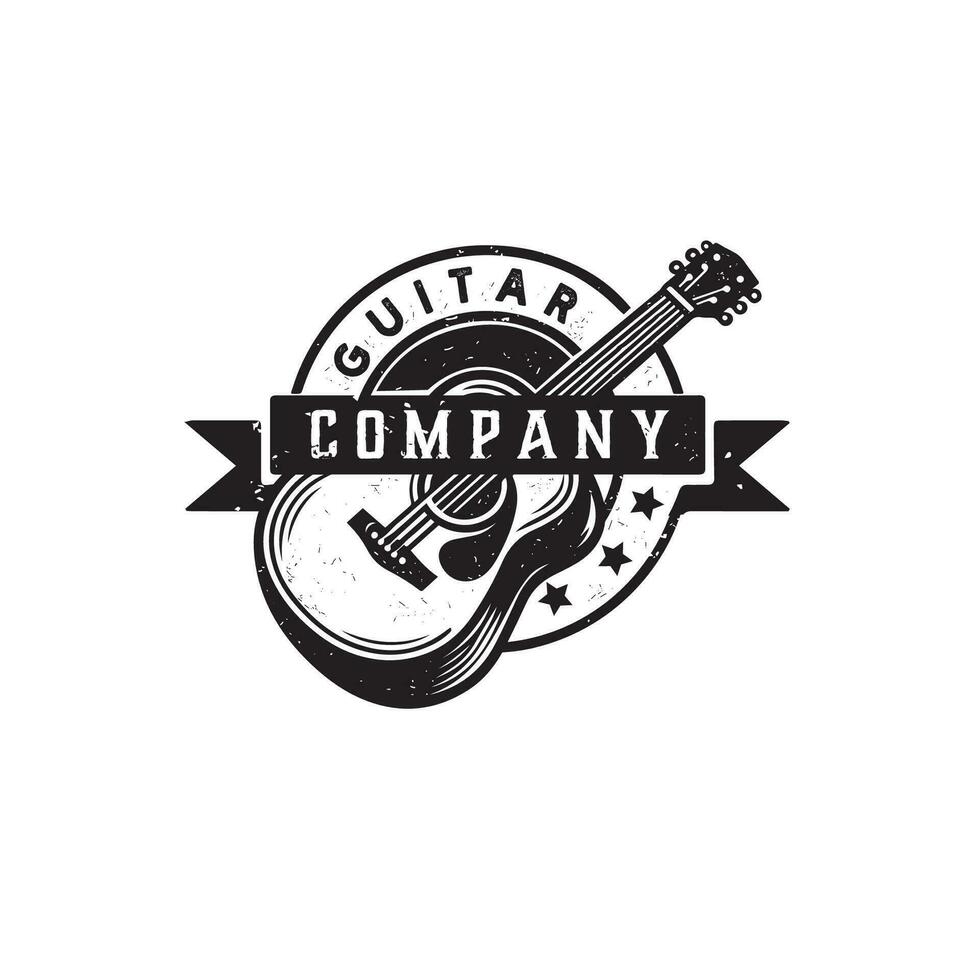akustisch Gitarre Jahrgang Abzeichen Logo Design Vektor Vorlage