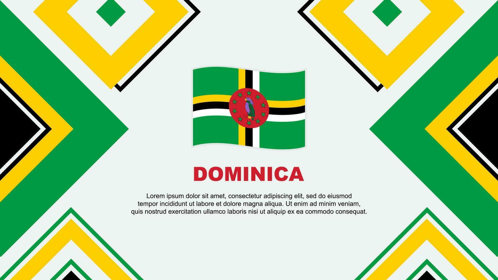 Dominica Flagge abstrakt Hintergrund Design Vorlage. Dominica Unabhängigkeit Tag Banner Hintergrund Vektor Illustration. Dominica Unabhängigkeit Tag