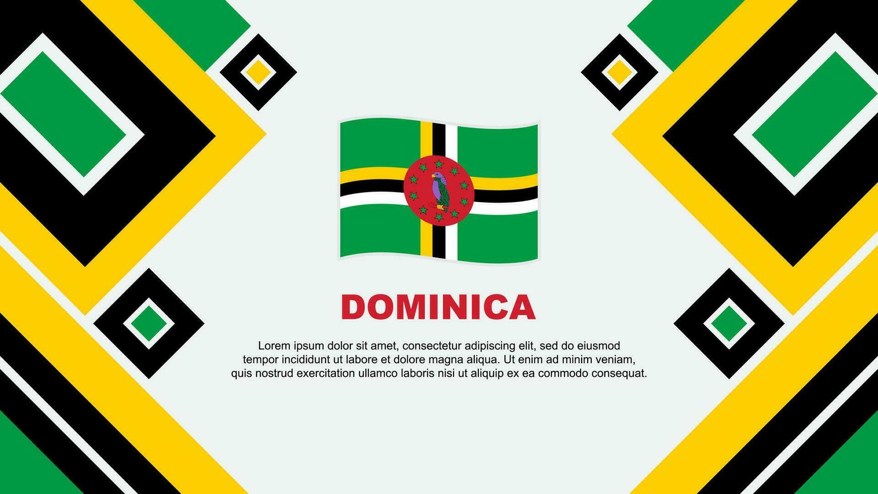 Dominica Flagge abstrakt Hintergrund Design Vorlage. Dominica Unabhängigkeit Tag Banner Hintergrund Vektor Illustration. Dominica Karikatur