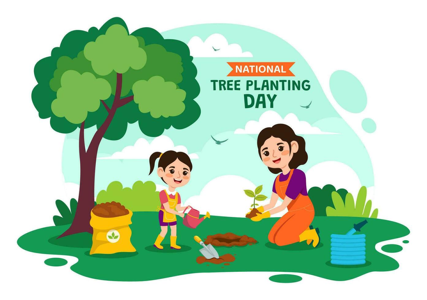 National Baum Pflanzen Tag Vektor Illustration mit Kinder Pflanze Sämling Bäume im Wald oder Garten im Laube eben Karikatur Hintergrund Design