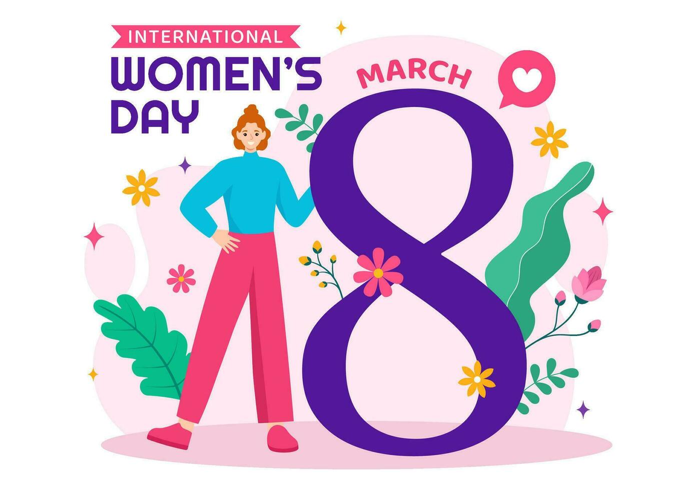 internationell kvinnors dag vektor illustration på Mars 8 till fira de prestationer och frihet av kvinnor i platt tecknad serie bakgrund design