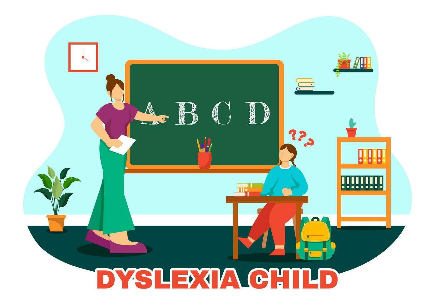 dyslexi barn vektor illustration av barn dyslexi oordning och svårighet i inlärning läsning med brev flygande ut i platt tecknad serie bakgrund