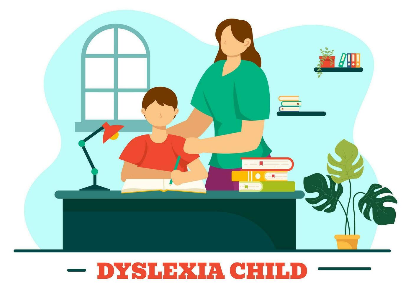 Dyslexie Kinder Vektor Illustration von Kinder Dyslexie Störung und Schwierigkeit im Lernen lesen mit Briefe fliegend aus im eben Karikatur Hintergrund