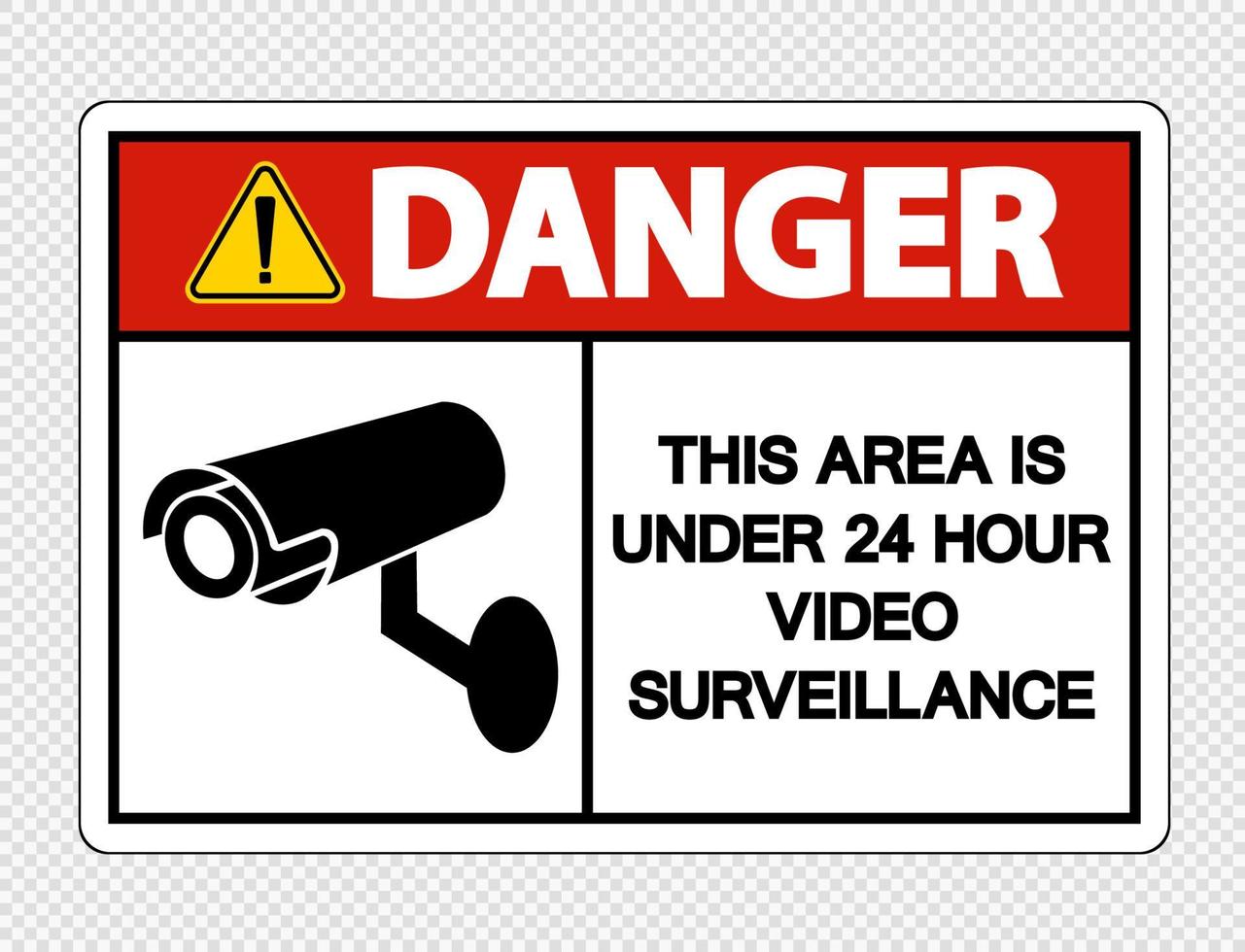 Gefahr dieser Bereich ist unter 24 Stunden Videoüberwachungsschild auf transparentem Hintergrund vektor