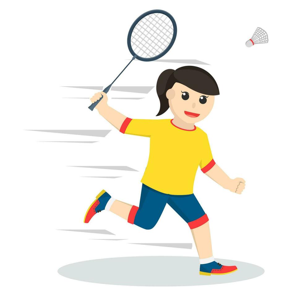 Badminton Spieler Mädchen Lauf und Smash vektor