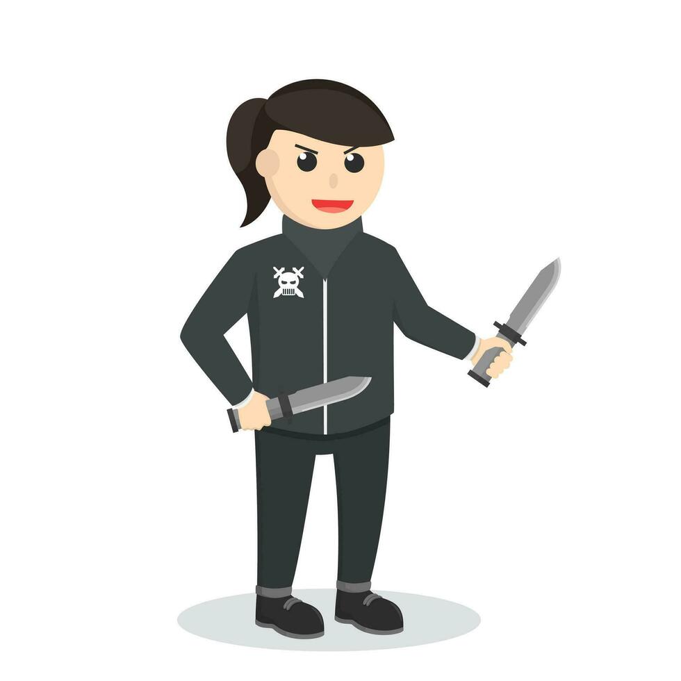gangster kvinna med dubbel- kniv vektor