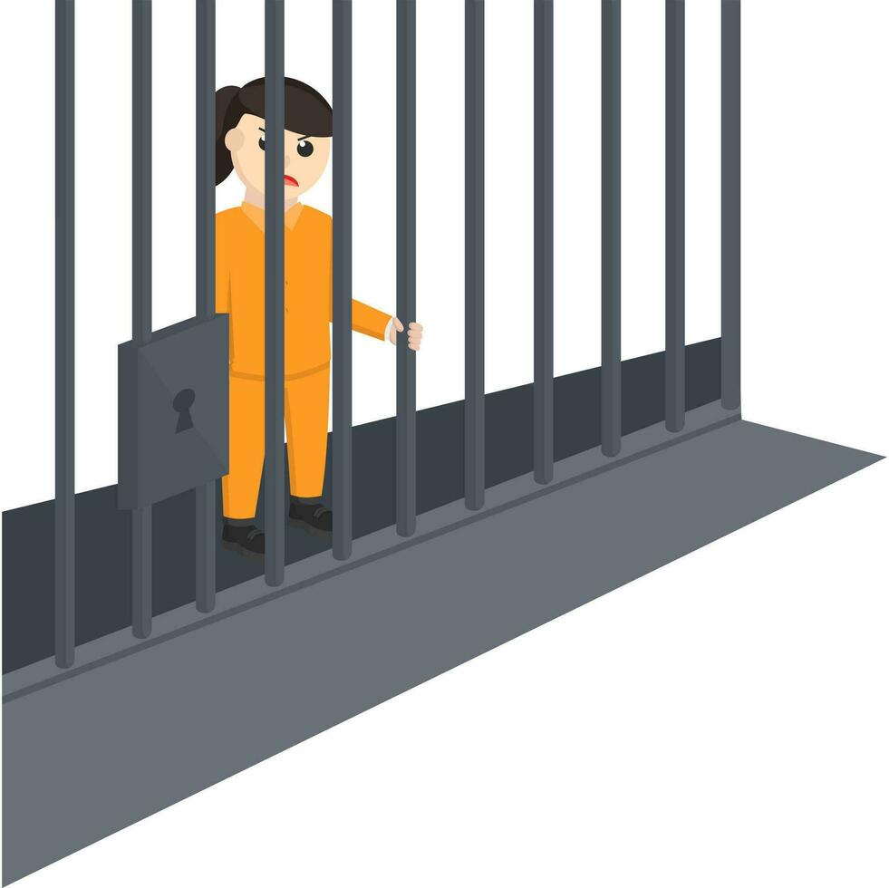Häftling Frau im das Gefängnis Design Charakter auf Weiß Hintergrund vektor