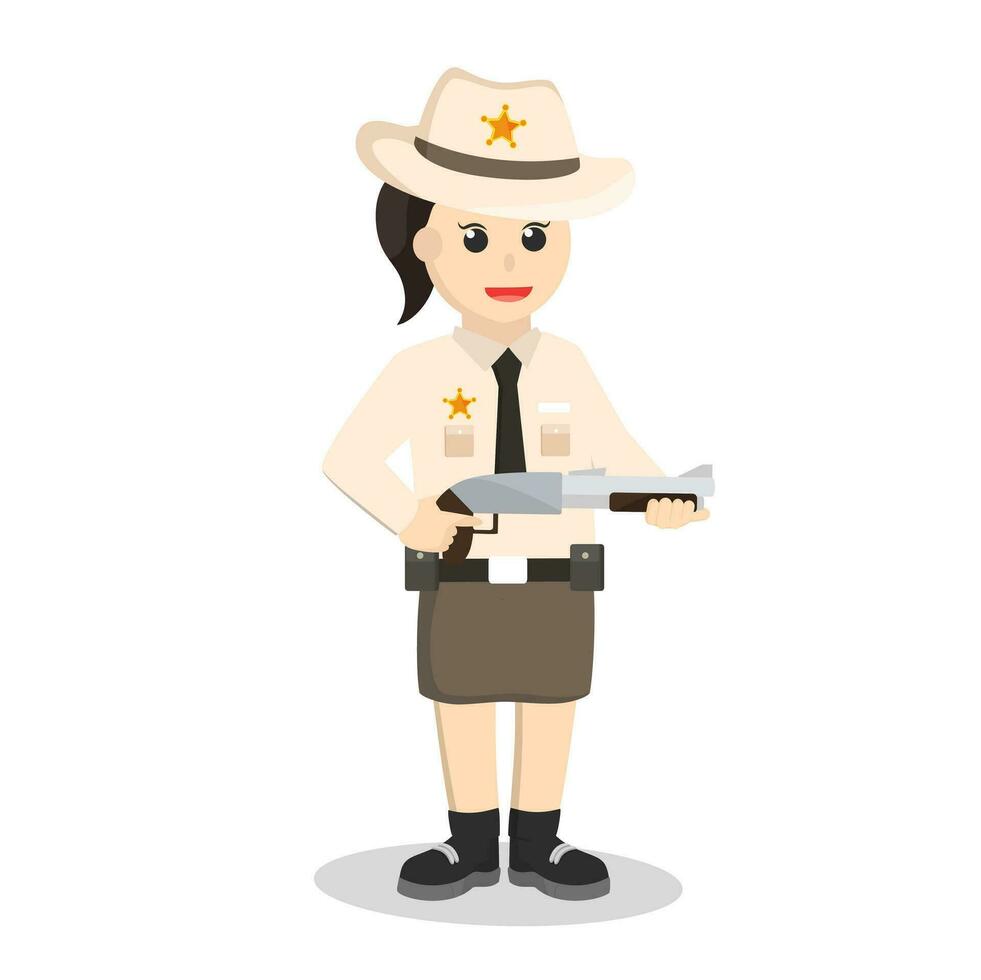sheriff kvinna med hagelgevär design karaktär på vit bakgrund vektor