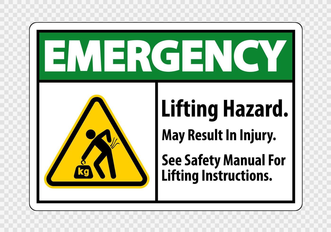 lyftrisk, kan leda till personskada, se säkerhetshandboken för lyftinstruktioner symbolskylt isolerad på transparent bakgrund, vektorillustration vektor