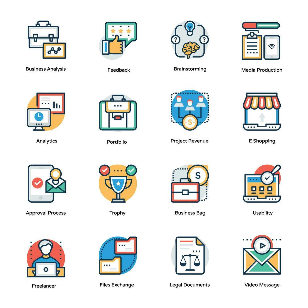 projekt och företag förvaltning platt vektor ikoner uppsättning