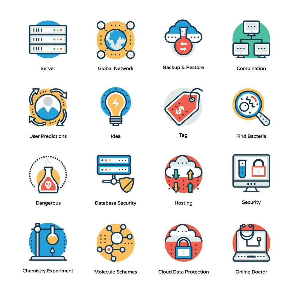 data teknologi platt vektor ikoner uppsättning