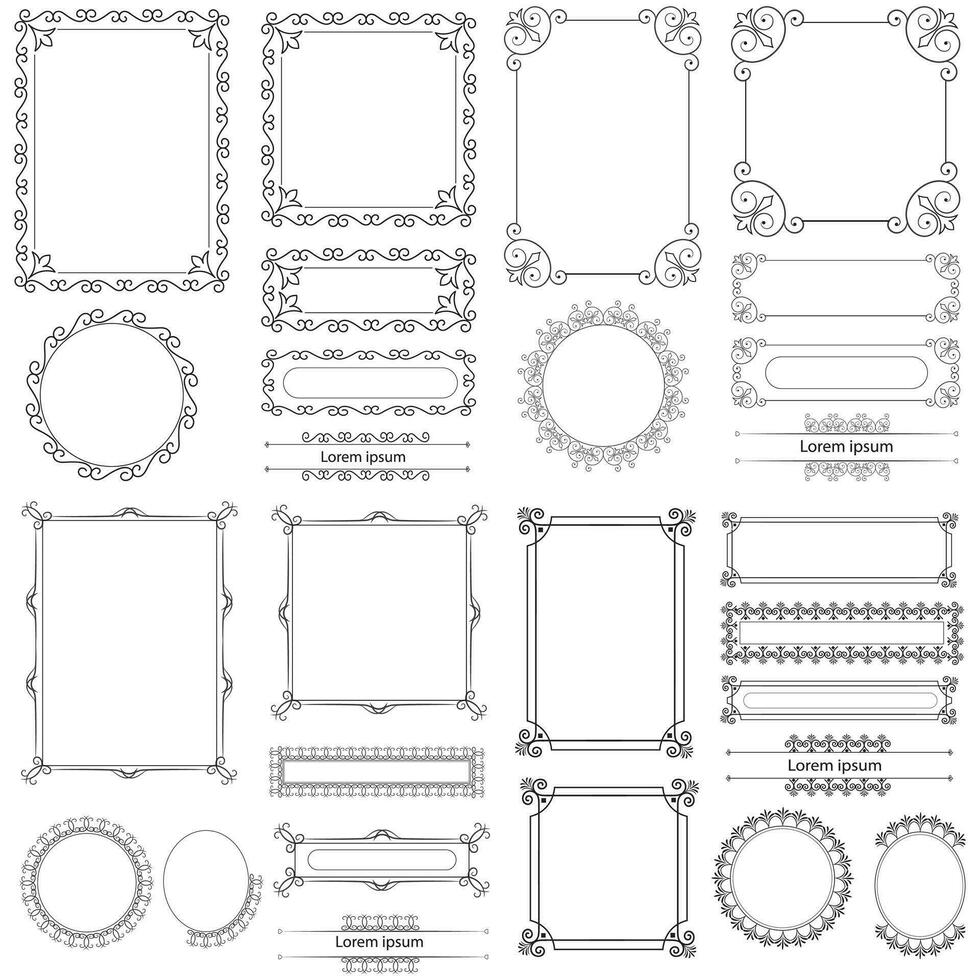 uppsättning av dekorativ årgång hörn form ramar och gränser. blommig dekorativ ram. calligraphic ram och sida dekoration. vektor illustration
