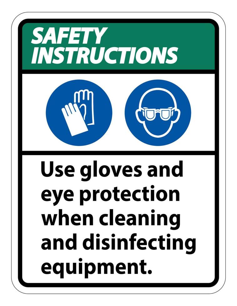 säkerhetsinstruktioner använd handskar och ögonskydd på vit bakgrund vektor