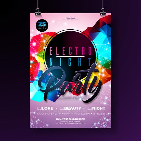 Nachttanzparty-Plakatdesign mit abstrakten modernen geometrischen Formen auf glänzendem Hintergrund. Electro-Stil-Disco-Club-Vorlage für abstrakte Musik Event Flyer Einladung oder Werbe Banner. vektor