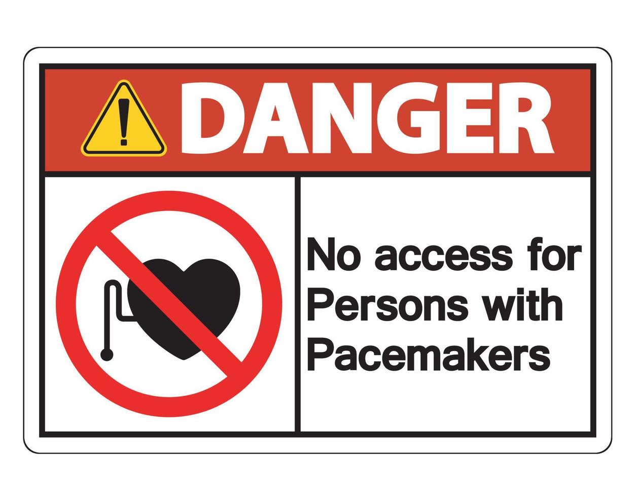 Gefahr kein Zugang für Personen mit Herzschrittmachersymbol auf weißem Hintergrund vektor