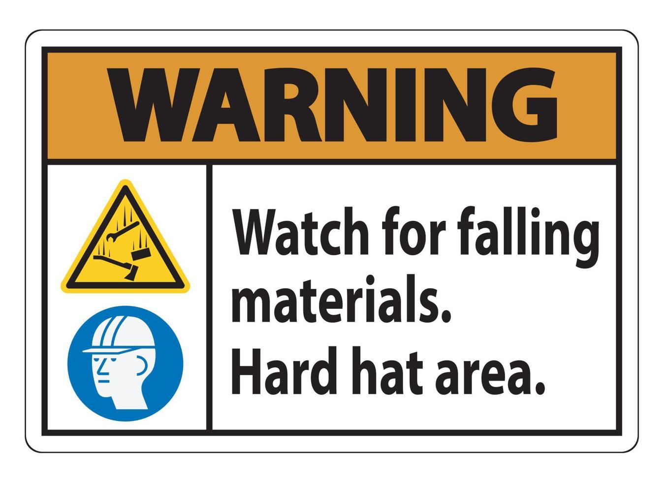 varningsskylt klocka för fallande material, hård hatt område vektor