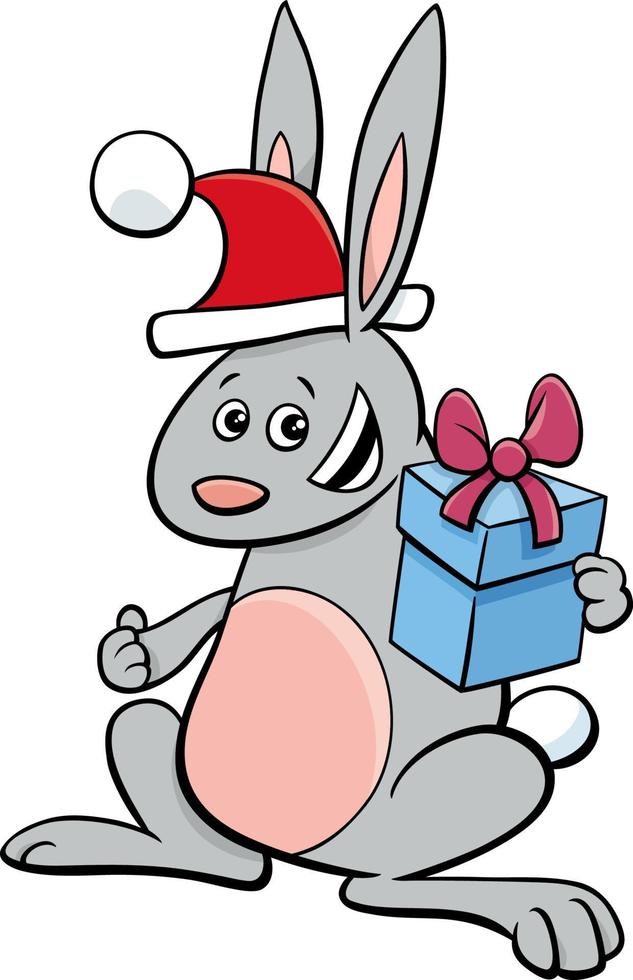 Cartoon Kaninchen Tier Charakter mit Geschenk zur Weihnachtszeit vektor