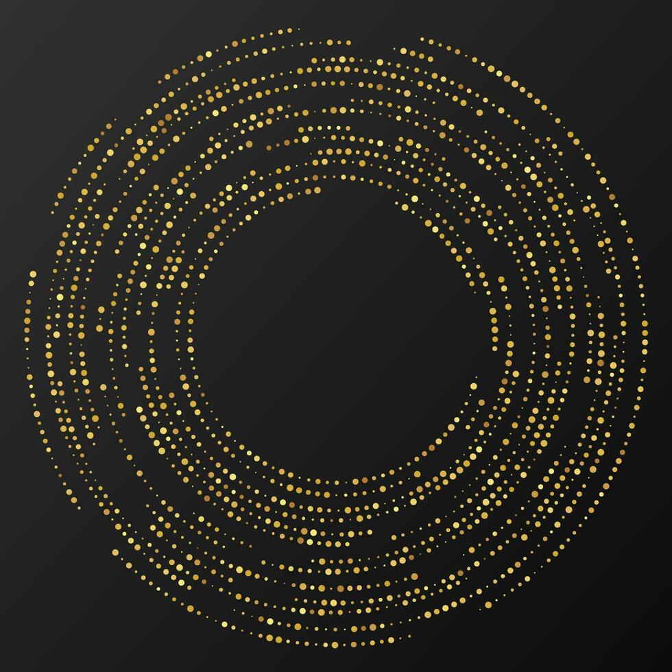 abstrakt guld lysande halvton prickad bakgrund. guld glitter mönster i cirkel form. cirkel halvton prickar. vektor illustration