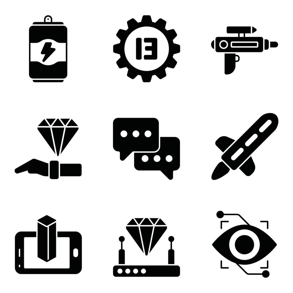 cyberpunk glyph ikoner uppsättningar vektor