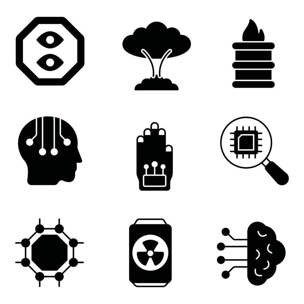 cyberpunk glyph ikoner uppsättningar vektor