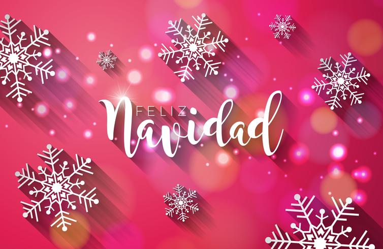 Julillustration med spanska Feliz Navidad Typografi och Guld Cutout Paper Star på blanka blå bakgrund. Vector Holiday Design för Premium Greeting Card, Party Invitation eller Promo Banner.