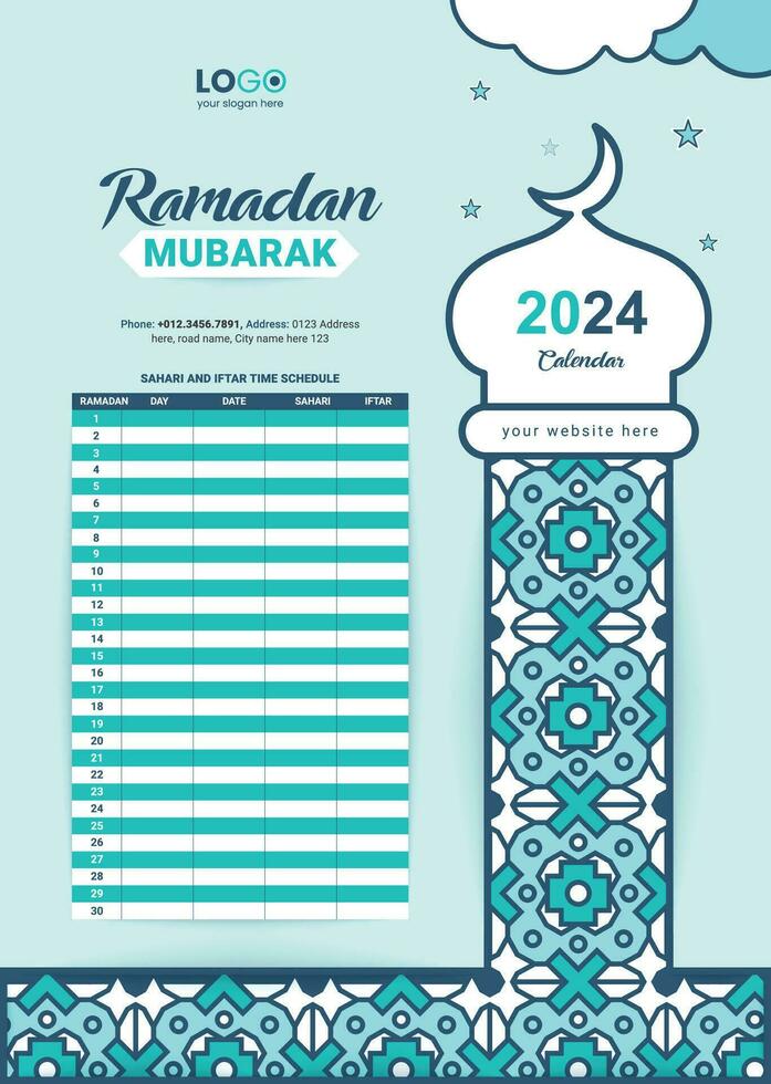 kreativ modern Ramadan Kalender Vorlage zum iftar Zeitplan vektor