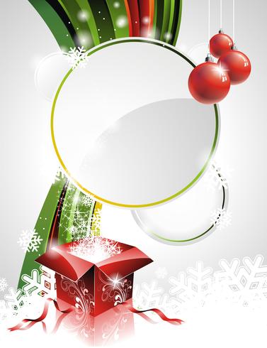Vector Illustration auf einem Weihnachtsmotiv mit Geschenkbox und glänzenden Feiertagselementen