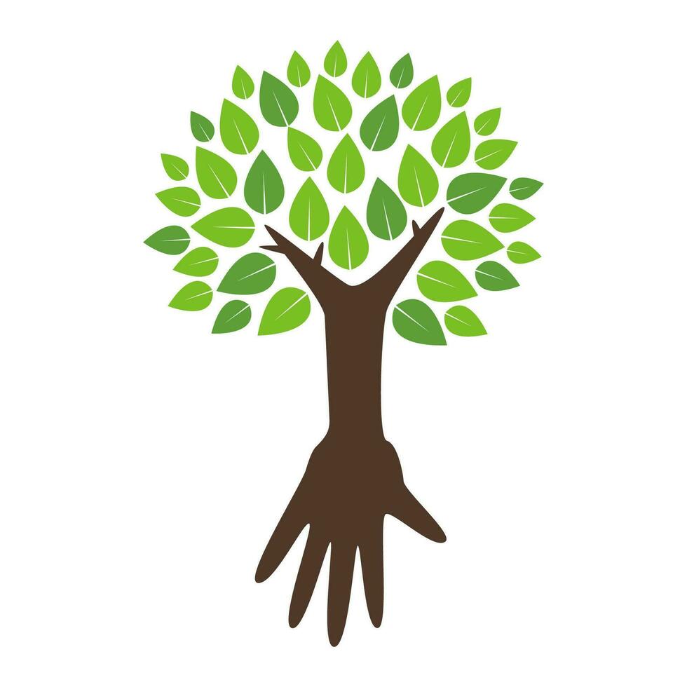 träd med mänsklig hand rot logotyp. vektor illustration.