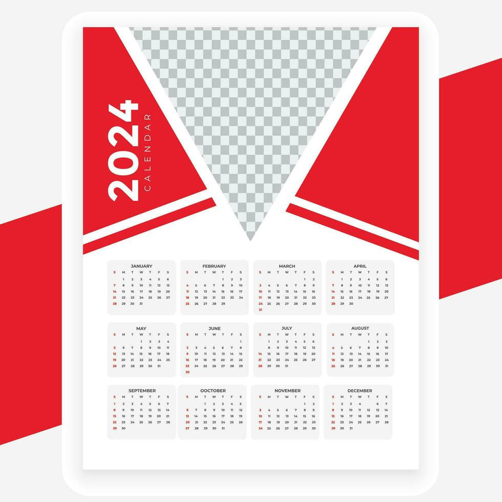 vektor ny år 2024 röd kalender design