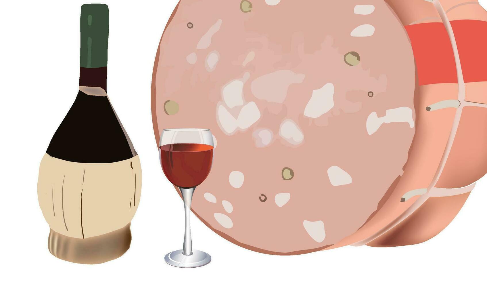 Italienisch Mortadella Bolognese mit Pistazien Flasche Wein vektor