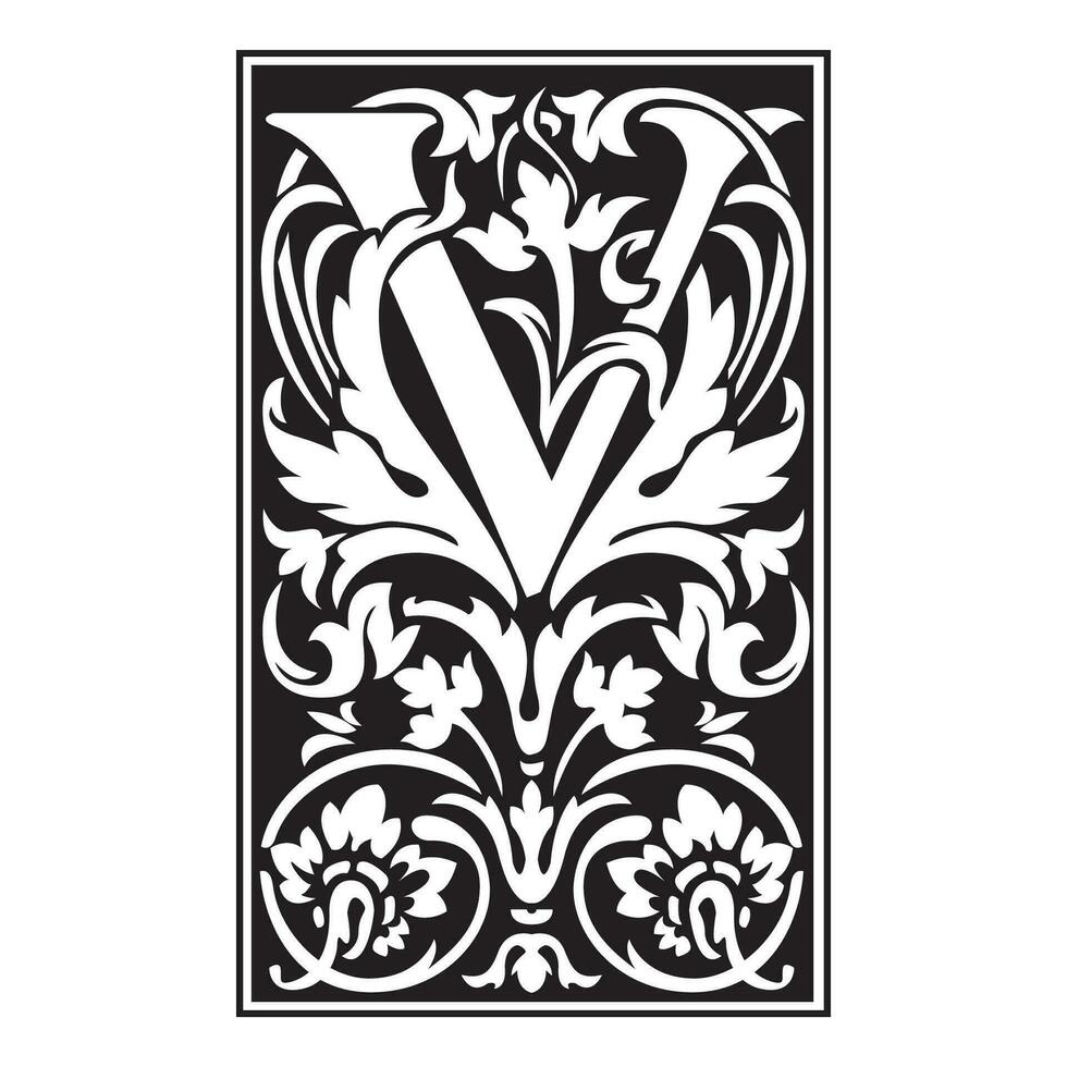 victoriana första caps font huvudstad brev v vektor design