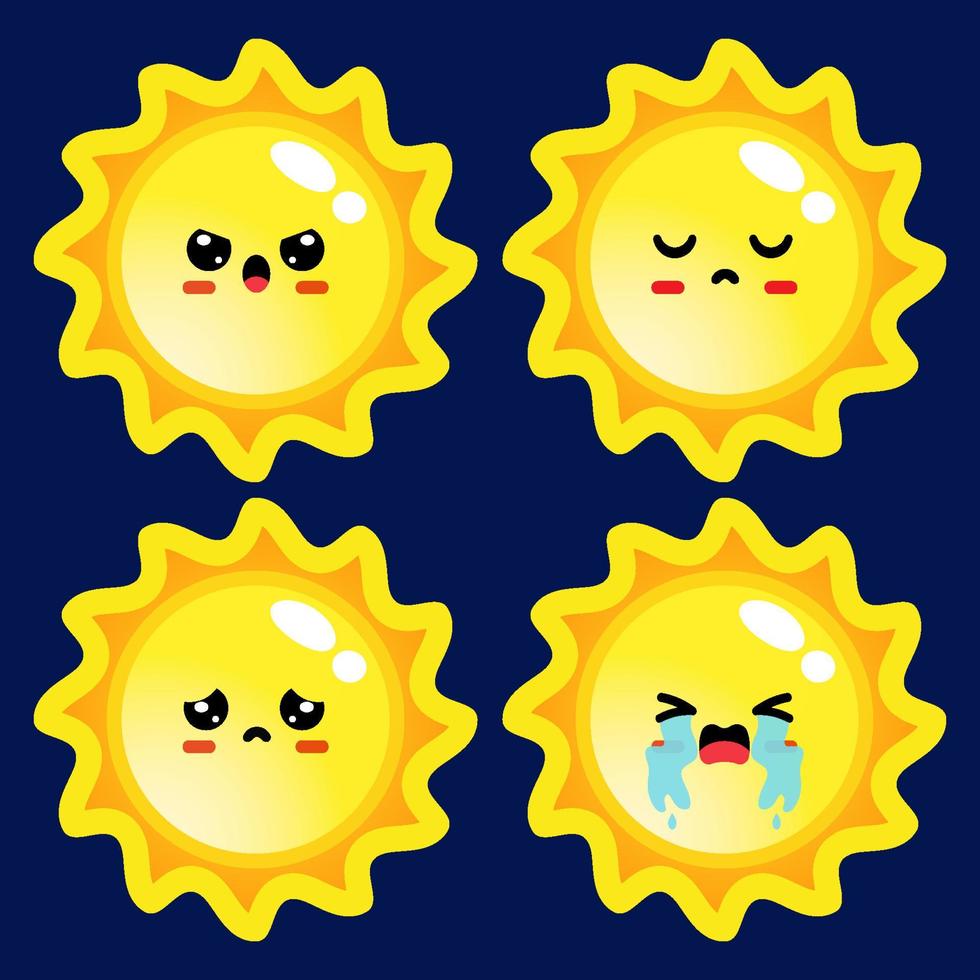 Cartoon süße Sonne Emoticon Avatar Gesicht negative Emotionen Set vektor