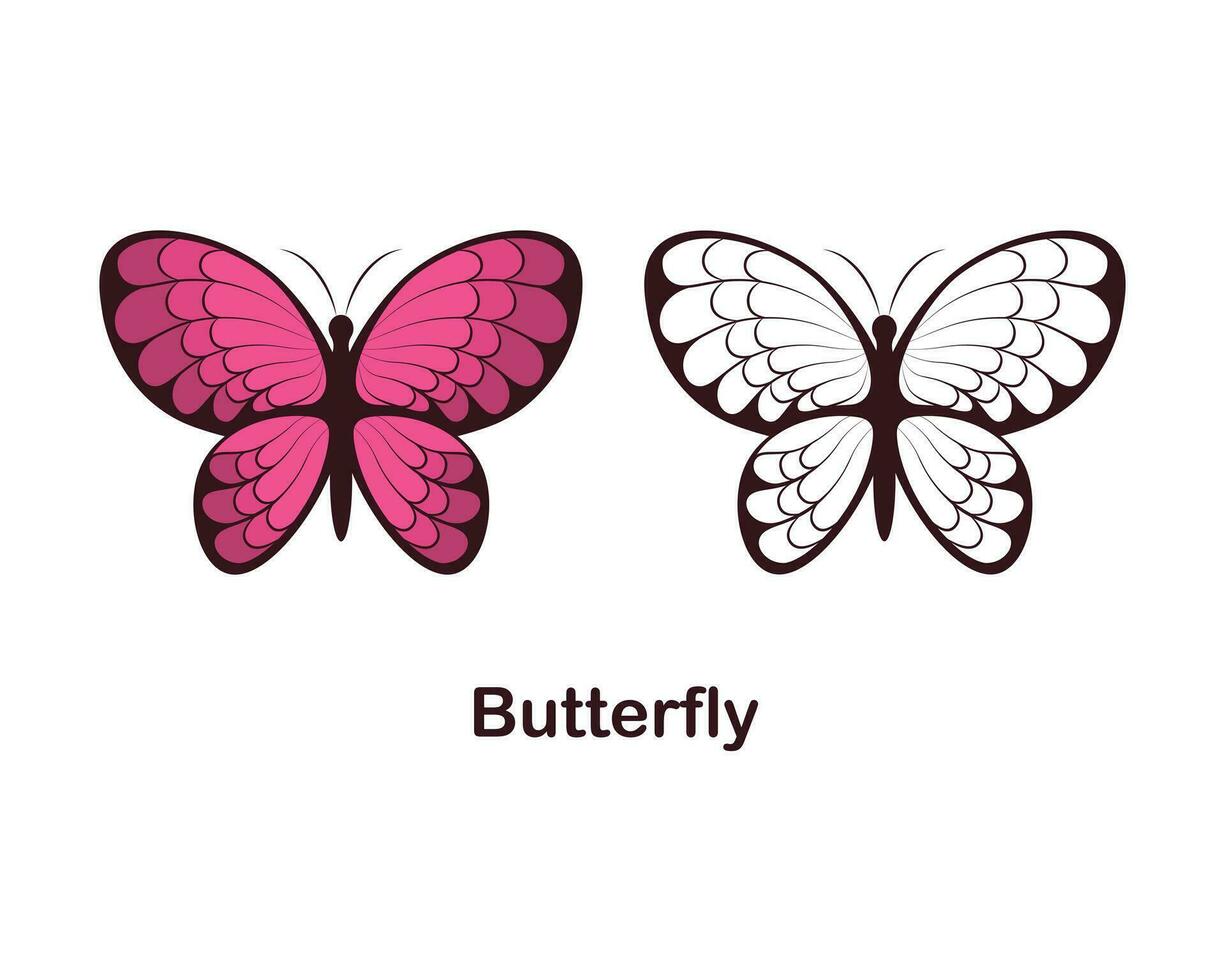 fjärilar. bilder av fjärilar, färgad och inte färgad. bild färg bok. söt fjäril i tecknad serie stil. vektor illustration