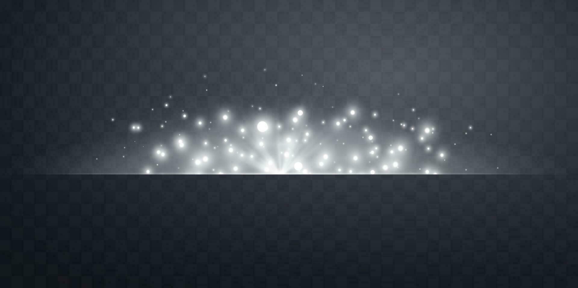 silver- horisontell linsflare. ljus blixt med strålar eller strålkastare och bokeh. silver- glöd blossa ljus effekt. vektor illustration.