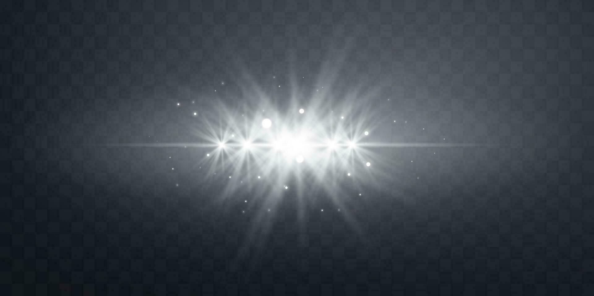 silver- horisontell linsflare. ljus blixt med strålar eller strålkastare och bokeh. silver- glöd blossa ljus effekt. vektor illustration.