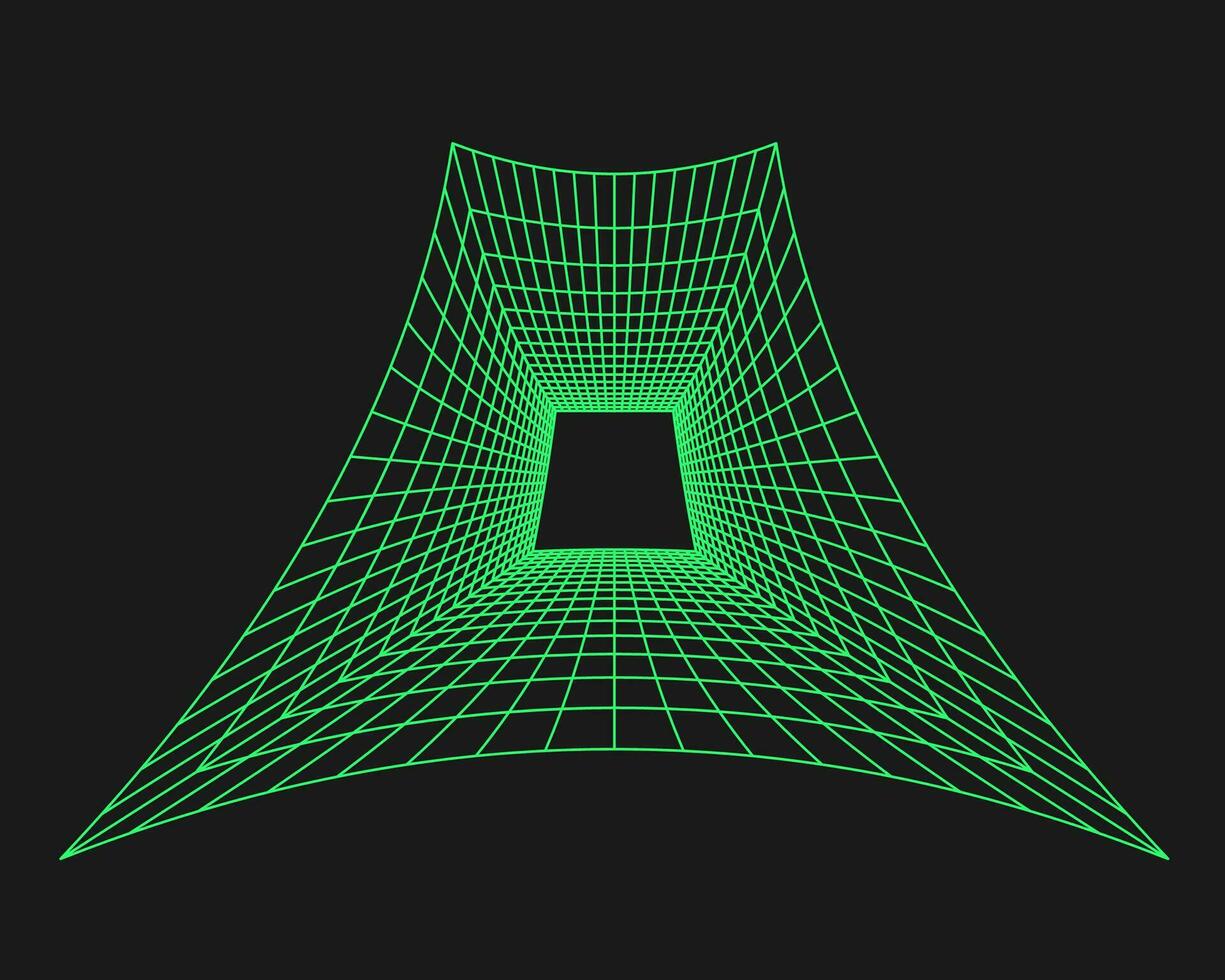 Cyberpunk Perspektive Tunnel. Cyber Geometrie y2k Element. isoliert Stil auf schwarz Hintergrund. Vektor modisch Illustration.
