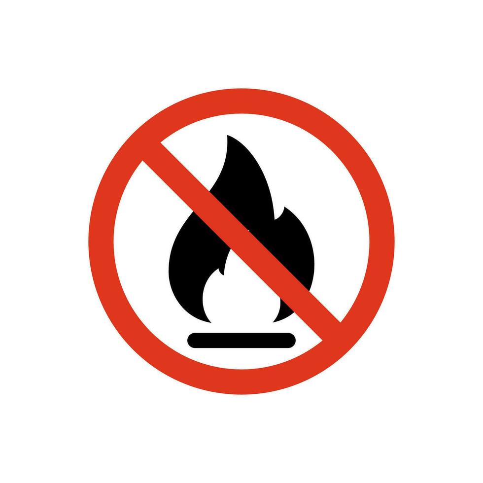 Nein Feuer, Flamme Symbol gekreuzt im rot Kreis. brennen Zeichen isoliert auf Weiß Hintergrund. Vektor Illustration