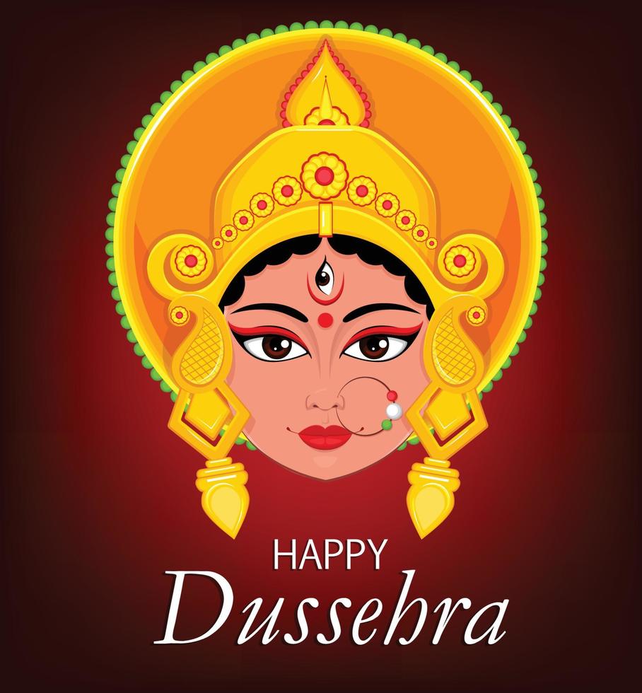 glad dussehra gratulationskort. maa durga ansikte för hinduisk festival. vektor